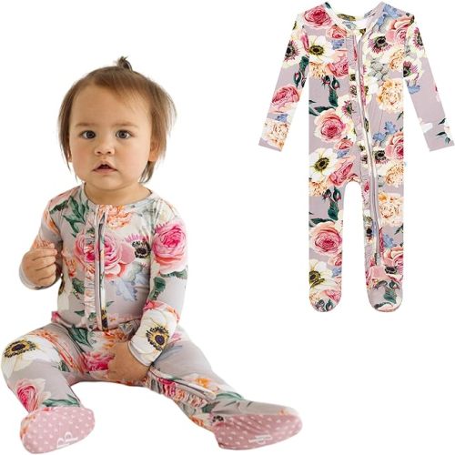 Posh Peanut Footie Pajamas for Baby Girls – Sleepers in Ultra-Soft Viscose from Bamboo with 2-Way Zipper & Ruffle Trim