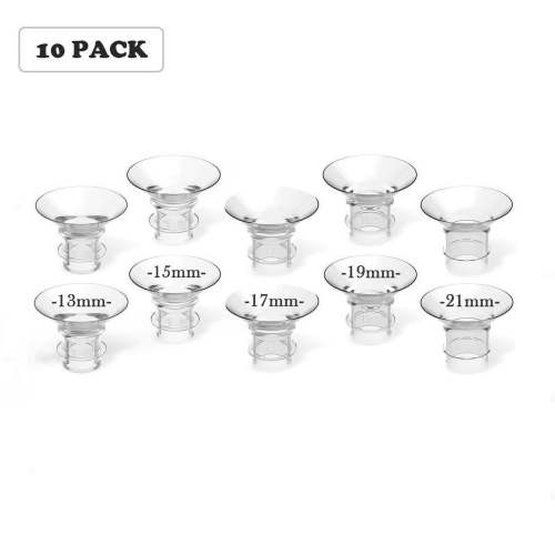 LISHIM Breast Pump Flange Inserts, 13/15/17/19/21mm, Silicone, 10-Pack Sizing Kit