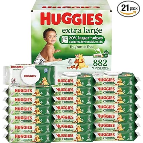 Huggies Extra Large Baby Wipes, Unscented, 8 Flip-Top Pack, 882 XL Wipes Total, Packaging May Vary