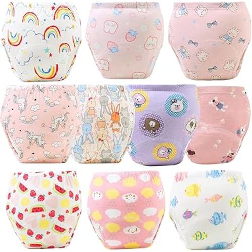 Upairy Training Pants for Boys Girls, Potty Training Underwear, Toddler Pants 2T-5T, Cotton Absorbent Waterproof Underwear for Toddlers, Washable Up Airy Potty Pant with Character(10PCS-Girl,S)