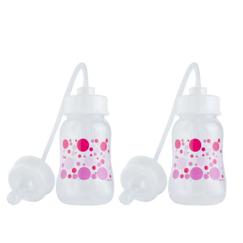 Hands-Free Baby Bottle - Anti-Colic Nursing System 4 oz Baby Bottle with Fast Flow Nipple/Teat 3m+ Infant with Tube Straw Feeding System for Toddler (2 Bottles - Pink)
