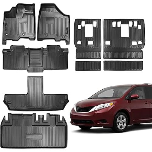 Vanseno Compatible for 2011-2020 Toyota Sienna 7 Seat Floor Mats and Cargo Liner Backrest Mats Trunk Mat Seat Back Cover All Weather Rubber Mat for 2011 2013 2014 2015-2020 Toyota Sienna Accessories
