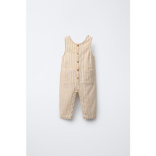 STRIPED OVERALLS WITH LABEL - Light ecru | ZARA United States