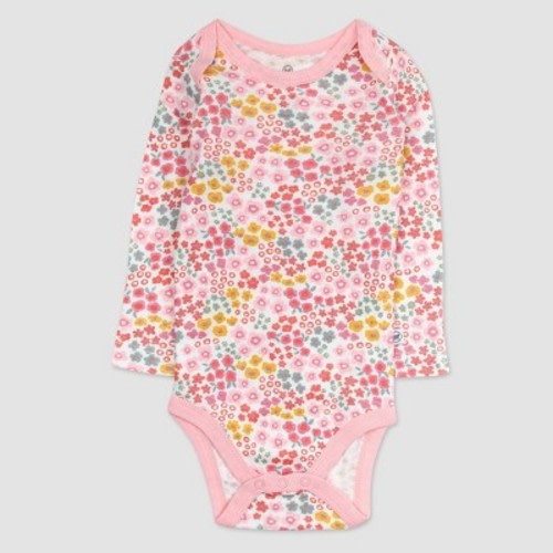 Honest Baby Girls' 4pk Organic Cotton Meadow Floral Long Sleeve Bodysuit - Pink/White