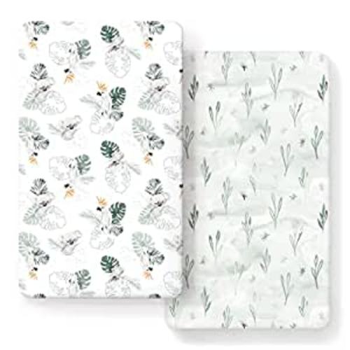 Stretch Ultra Soft Jersey Knit Fitted Crib Sheets Set 2 Pack, Fits All Standard Crib Mattress Pads Safe and Snug, Crib Fitted Sheet for Baby, Stylish Watercolor Animals for Baby, Mint Green