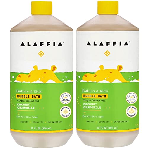 Alaffia Babies and Kids Bubble Bath, Gentle Baby Essentials for Delicate Skin, Cleansing & Calming Bubbles, Plant Based Formula, Vegan, Coconut Chamomile (2 Pack - 32 Fl Oz)