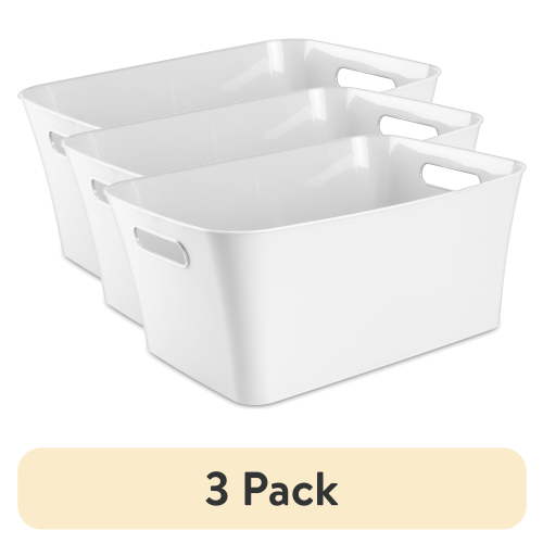 (3 pack) Mainstays Large White Plastic Storage Bin, 15.5 in x 11.4 in x 7 in