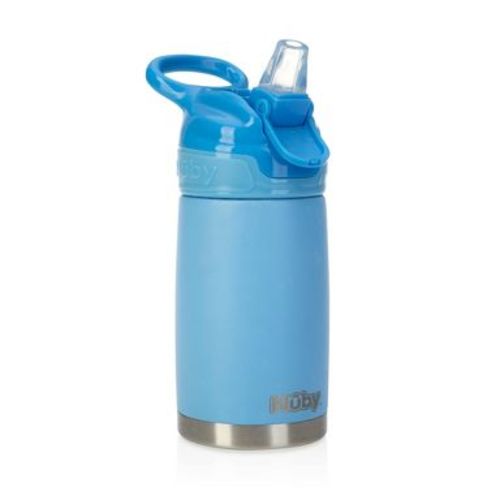 Nuby Thirsty Kids' 10oz Stainless Steel Flip-it Reflex Portable Drinkware - Blue: Soft Spout, Insulated, Spillproof, Includes Lid
