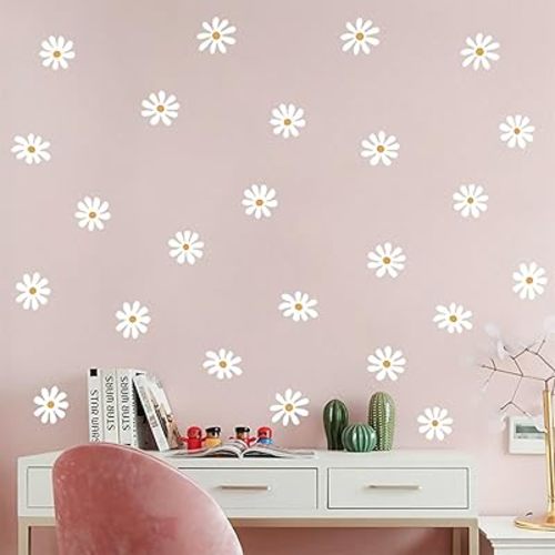 White Daisy Home Wall Decor Living Room Wall Decals Peel and Stick Wall Stickers & Murals 12 Pcs Flower Wall Stickers Decor for Bedroom Vinyl Kitchen Wall Murals Peel and Stick for Girls Room
