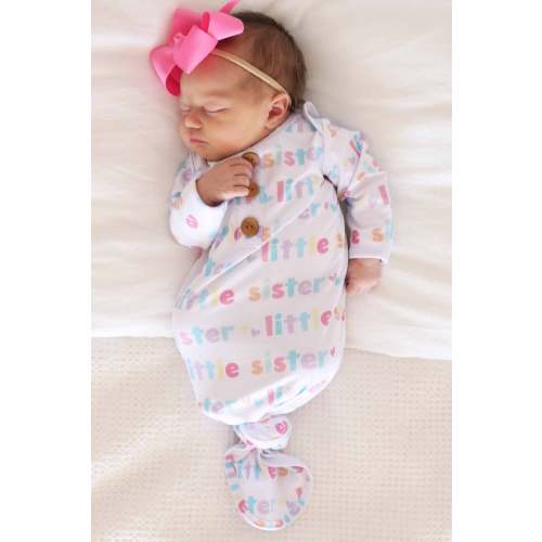 Little Sister Newborn Baby Knot Gown & Hat Set