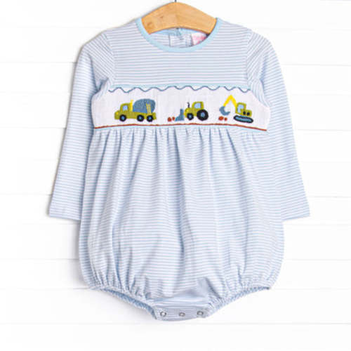 Caution Construction Smocked Bubble, Blue – Stitchy Fish