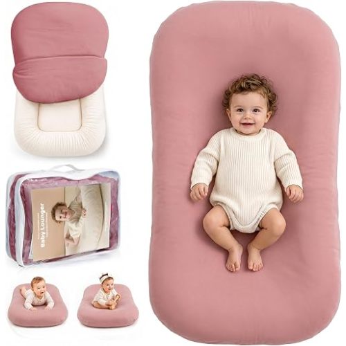 Infant Support Cushion - Soft Cotton Baby Support Cushion for 0-24 Months, Portable Tummy Time Mat for Home and Travel, Supervised Play Cushion, Baby Registry Gift (Includes Removable Gumdrop Cover)