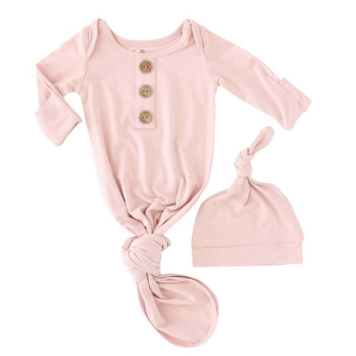 Solid Petal Pink Bamboo Baby Knot Gown & Hat