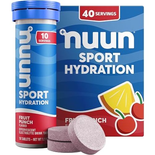 Nuun Sport Electrolyte Tablets with Magnesium, Calcium, Potassium, Chloride & Sodium, Gluten Free & Vegan, Fruit Punch, 4 Pack (40 Servings Total)