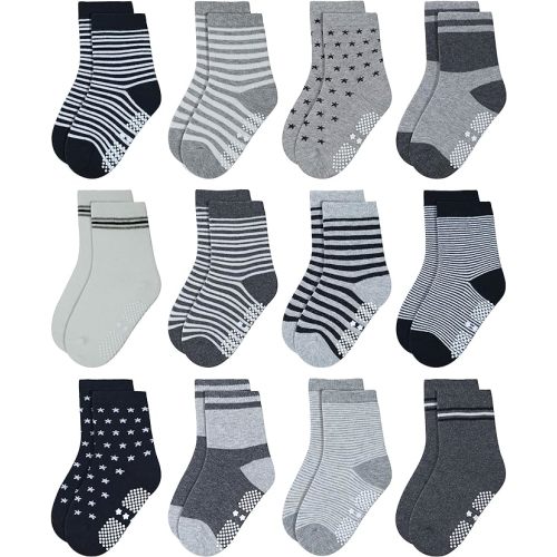 RATIVE Non Skid Anti Slip Crew Socks With Grips for Baby Infant Toddlers Kids Boys