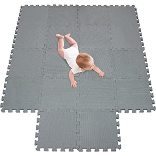 meiqicool Foam Play Mat Thick Soft EVA Interlocking Foam Floor Mats Children Yoga Exercise Multi Jigsaw Puzzle Blocking Board Kids Playmats Play Grey 18 Piece L