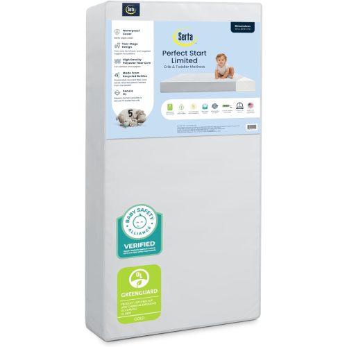 Serta Perfect Start Limited Dual Sided Baby Crib Mattress and Toddler Mattress, Breathable Fiber Core, GREENGUARD Gold Certified, Waterproof, 7 Year Warranty, Made in USA