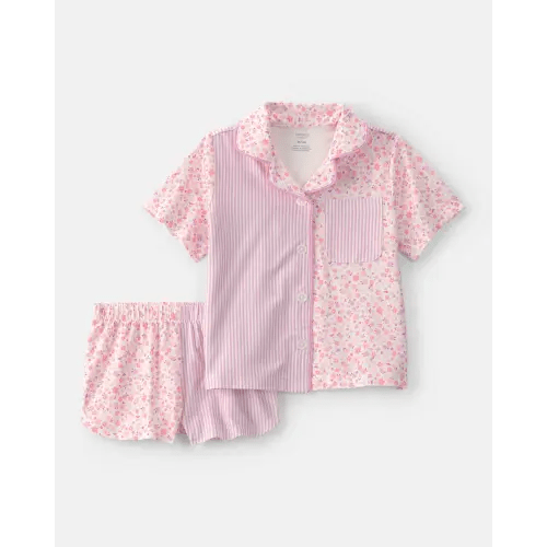 Toddler Girl Floral Striped Short-Sleeve Loose Fit 2-Piece Pajama Set - Pink | Carter's