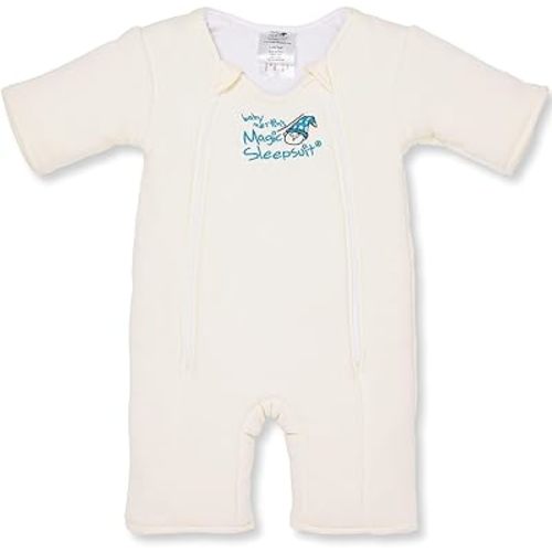 Baby Merlin's Magic Sleepsuit - Cotton Baby Swaddle Transition Product - Soft and Breathable Design, Double Zipper for Easy Diaper Changes, Promotes Safe Sleep - Cream - Large 18-21lbs