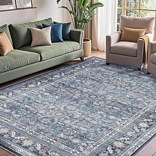 OPPODREAM Vintage Blue Area Rugs 5x7, Washable Rug for Living Room