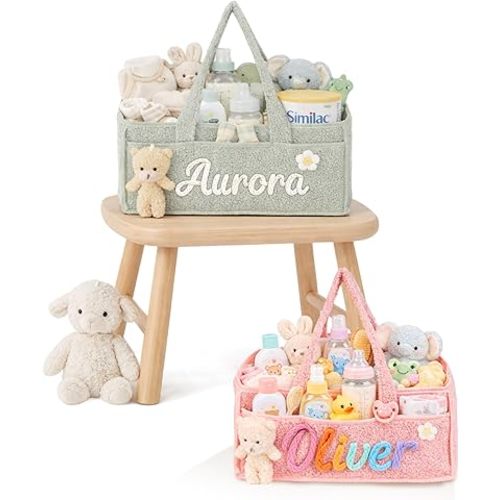 Personalized Diaper Caddy Organizer with Name, Custom Nursery Storage Basket, Newborn essentials, New mom gift basket, Diaper Bag Tote Storage with Handle, Car Organizer (Organizer)