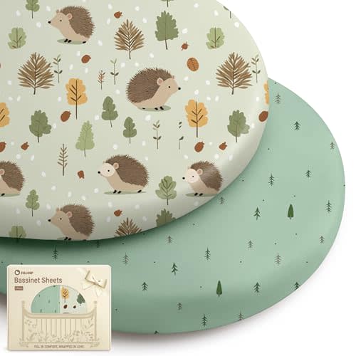 Bassinet Sheets for Baby Boys Girls, 2 Pack Fitted Bassinet Sheet Set, Soft Breathable Bassinet Cover Universal Fit for Oval Rectangle Round Hourglass Mattress