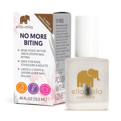 ella+mila No Bite Nail Polish - Kids Nail Biting & Thumb Sucking Prevention | Bitter-taste habit-breaker; deters nail biting & thumb sucking; clear brush-on; vegan; safe for kids & adults; 0.45 fl oz
