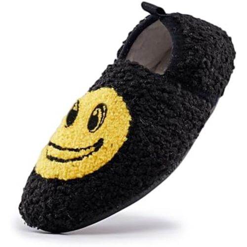 sharllen Smile Face Slippers Kids Girls Boys Plush Cute Warm Soft Happy Face Socks Shoes Fuzzy Cozy Non-Slip Toddler Slide Slippers for Little Big Kids