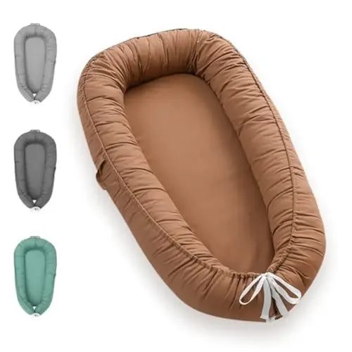 Baby Lounger - Baby Lounger for Newborn, 0-24 Months Baby Nest Breathable & Soft Portable Infant Lounger, Co Sleeper for Baby in Bed Floor Seat, Babies Essentials Gifts for Home and Travel- Brown