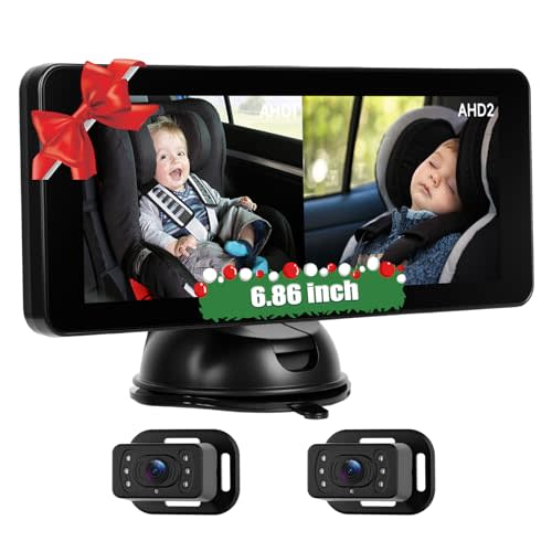 6.86" Baby Car Camera HD Monitor with 2 Backup Camera IR Night Vision View Angle Safety for Kids & Newborns Car Seat Cameras Rear Facing Real-Time Rear Seat Monitoring Play Easy Setup
