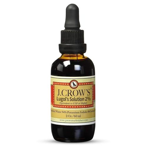J.CROW'S® Lugol's Solution of Iodine 2% 2 oz (1 Bottle) – Premium Iodine & Potassium Iodide Liquid, Gluten & Alcohol-Free Natural Brine Extract, No Expiration - 1200 Drops