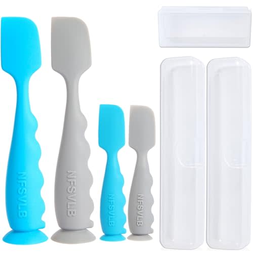 Diaper Cream Spatula with Case,2 Large 2 Mini Butt Paste Spatula with 3 Travel Case,Soft Baby Butt spatula Diaper Cream Applicator diaper Rash spatula Bum spatulas Brush (Blue-Gray)