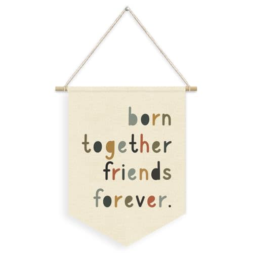 Dilemat Twins Nursery Decor Boho Born Together Friends Forever Linen Pennant Banner,Playroom Decor Wall Hanging Flag Banner for Nursery Siblings Kids Room Playroom,Twin Gifts