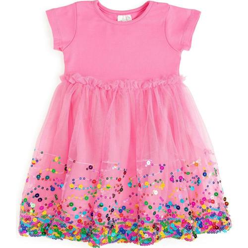 Raspberry Confetti Short Sleeve Tutu Dress
