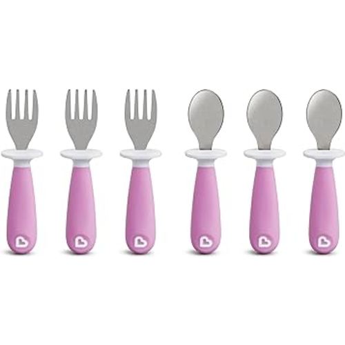 Munchkin® Raise™ Toddler Fork and Spoon Utensil Set, Rest Keeps Tip Off Table, BPA Free, 6 Pack, Purple