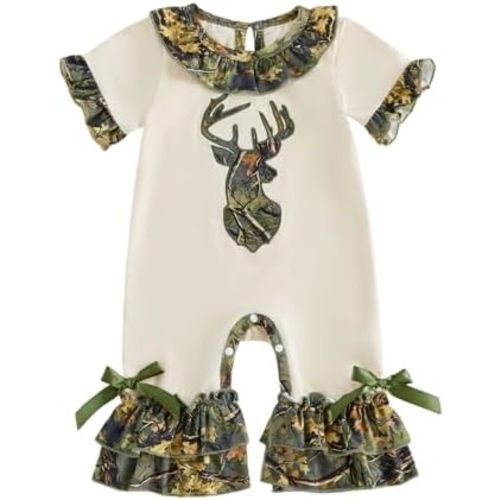 Newborn Baby Girl Summer Clothes Hunting Short Sleeve Romper Infant Girl Bell Bottom Jumpsuit