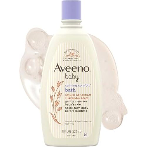 Aveeno Baby Calming Comfort Bath, Body & Hair Wash, Tear Free, 18 fl. oz | Soothing Lavender and Vanilla Scent, Natural Oat Extract, Body & Hair Wash, No Added Parabens or Phthalates