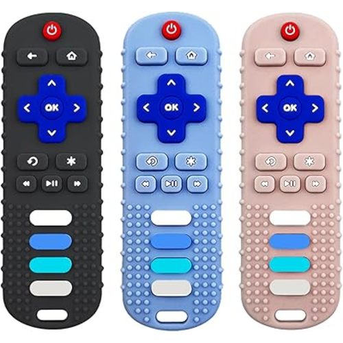 3Pcs Silicone Teething Toys, Remote Control Shape Teethers for Babies Remote Teething Toys, Silicone TV Remote Teether BPA Free/Dishwasher/Refrigerator Safe