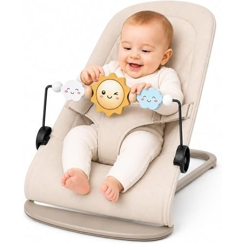 Baby Bouncer Toy Bar Wooden Compatible with Baby Bjorn, Secure Clip-On