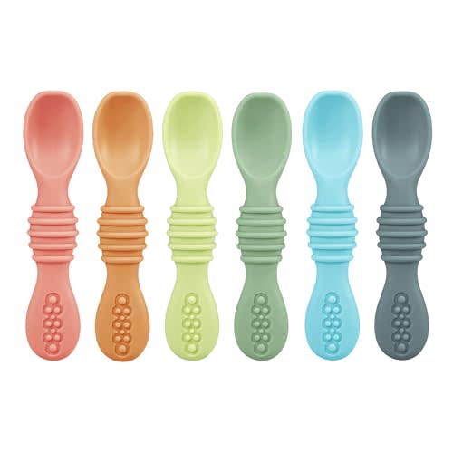 PandaEar 6 Pack Silicone Baby Spoons - Self Feeding Utensils 6-12 Months - Infant Spoons First Stage - Baby Feeding Essentials