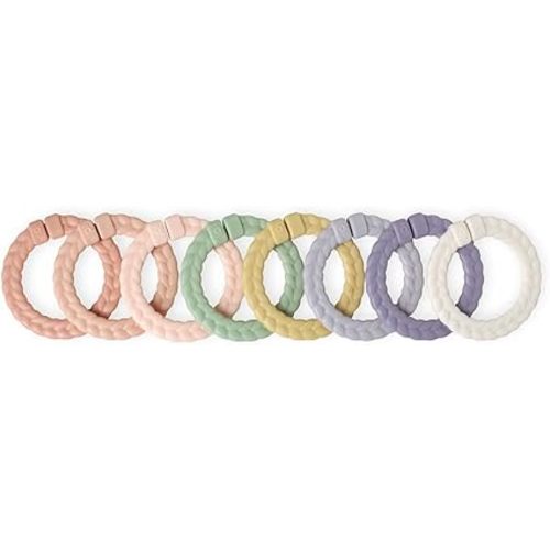 Itzy Ritzy Linking Ring Set; Set of 8 Braided, Rainbow-Colored Versatile Linking Rings; Attach to Baby's Car Seat, Stroller & Activity Gym to Keep Toys Nearby; Pink Rainbow
