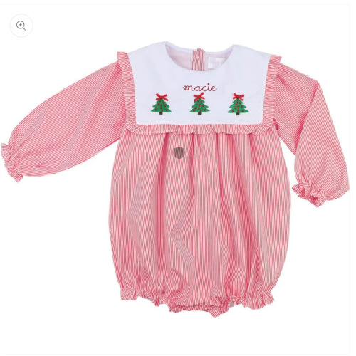 Red Mini Stripe Embroidered Christmas Tree Bubble