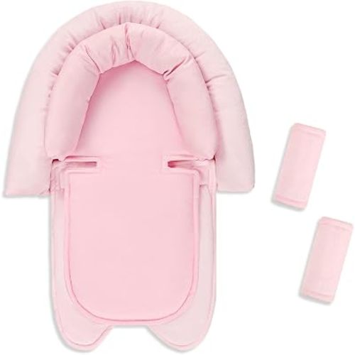 SWESEN Infant Car Seat Insert & Strap Covers, Car Seat Head Support for Baby Girls Boys, 2 In 1 Breathable Air Mesh Car Seat Insert for Newborns, Double-sided Reversible, For Infants Aged 0-12 (Pink)
