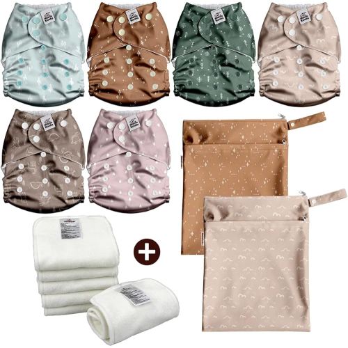 Mama Koala 3.0 Baby Cloth Diapers with 6 Inserts Bundle(Simply Neutrals), with 2 Pack Waterproof Wet Dry Bags