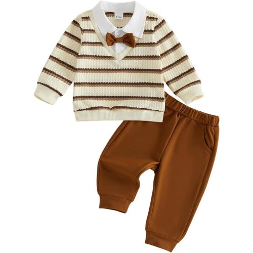 Toddler Baby Boy Outfit Collared Sweatshirt Pants Set Fall Clothes