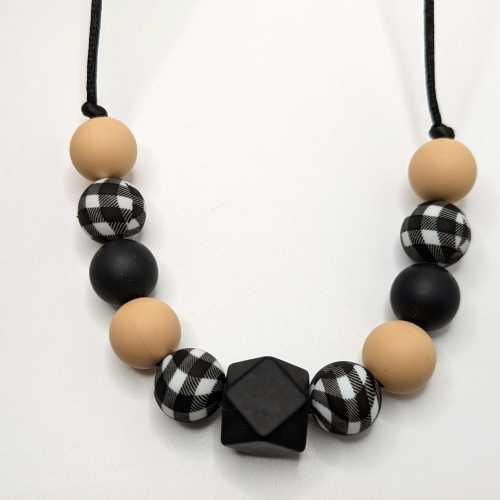 Nursing Necklace: Leopard or Plaid, Silicone Breastfeeding jewelry