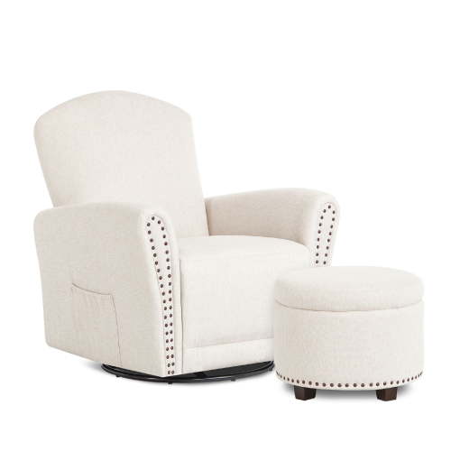 Evolur Vienna Swivel Glider with Ottoman and Nailhead Trim, Greenguard Gold Certified, Made from Sturdy and Sustainable FSC-Certified Wood, Sweet Cream