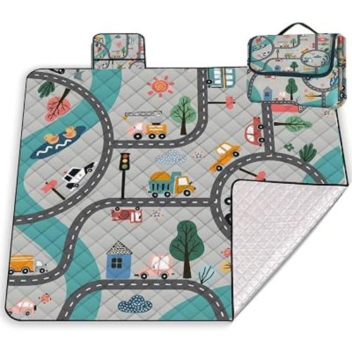 Extra Large Picnic Blanket Waterproof Beach Blanket 80"x 80" Outdoor Camping Mat Foldable Outdoor Blanket Picnic Mat Suitable for Park, Indoor Crawling, Lawn, Garden, Patio, Music Festival(Car)