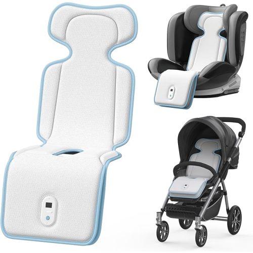 AMACOOL Baby Stroller Cooling Pad, 3D Breathable Carseat Cooling Pad with 2 Built-in Blower, Max 10H Ventilation 3 Speeds 10000mAh Rechargeable Cooling Mat Liner for Toddler Baby Summer Essentials