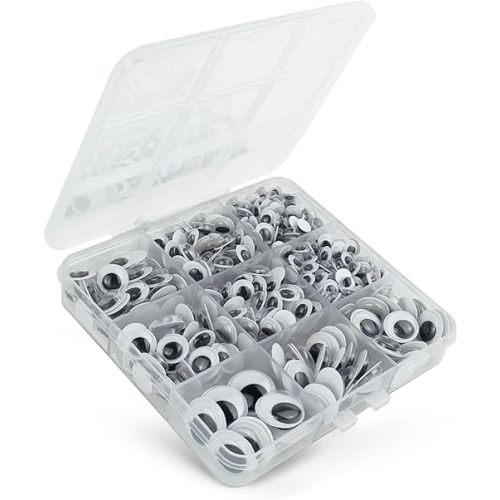 520 Pcs Wiggle Googly Eyes with Self-Adhesive, 6mm 8mm 10 mm 12mm 15mm Mixed Packaging (Black and White)